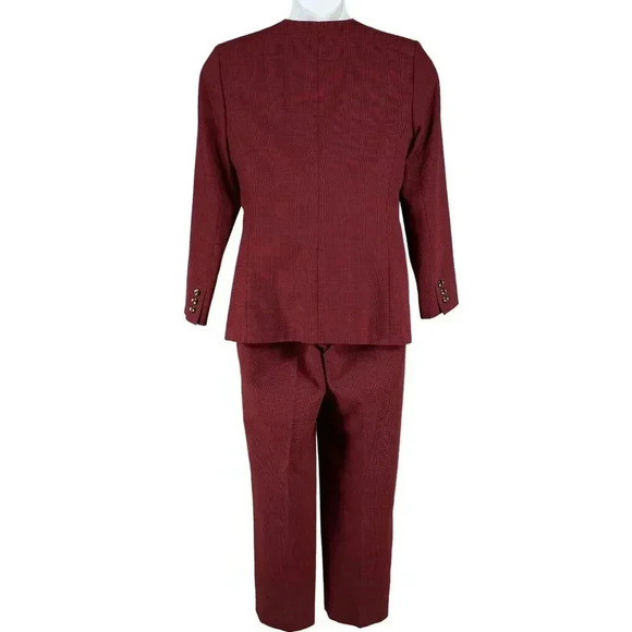 Sag Harbour Herringbone Power Suit Set Womens 8 Lined Burgundy Business Casual - Picture 2 of 16